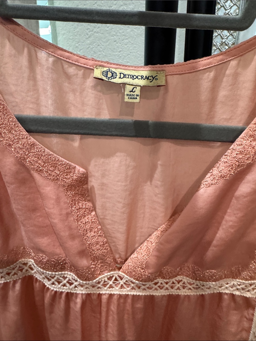 Democracy Coral Lace-Trim Ruffle Sleeve Blouse - Picture 2 of 3